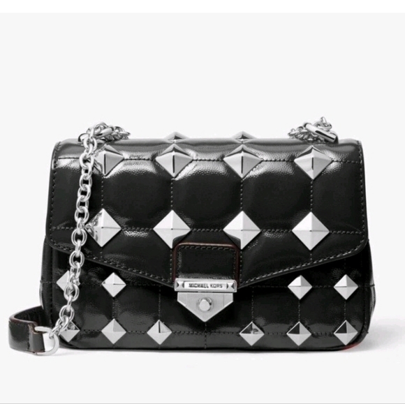 Michael Kors Handbags - NWOT Michael Kors Small SOHO Black Quilted Patent Leather Silver Studs Crossbody